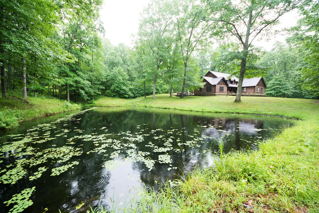 Treehouse cabin rental in Indiana - Grand cabin pond